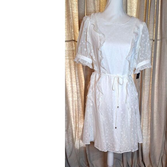 Tommy Hilfiger White Chiffon Ruffled Fit & Flare Dress Size 8 NWT - Picture 1 of 16